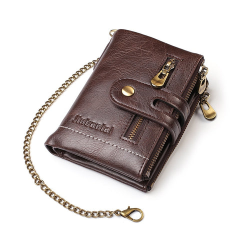 Wallets Name Customized PU Leather Short Card Holder Chain Men