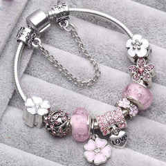 Vintage Silver Color Charms Bracelets Beads Brand