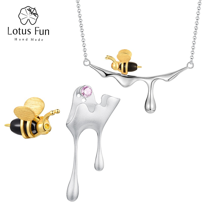 Bee and Dripping Honey Pendant Necklace Women