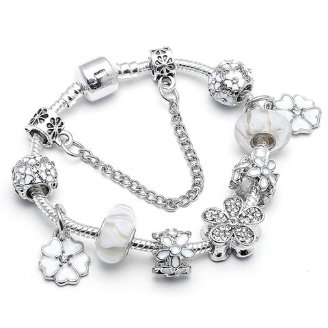 Vintage Silver Color Charms Bracelets Beads Brand