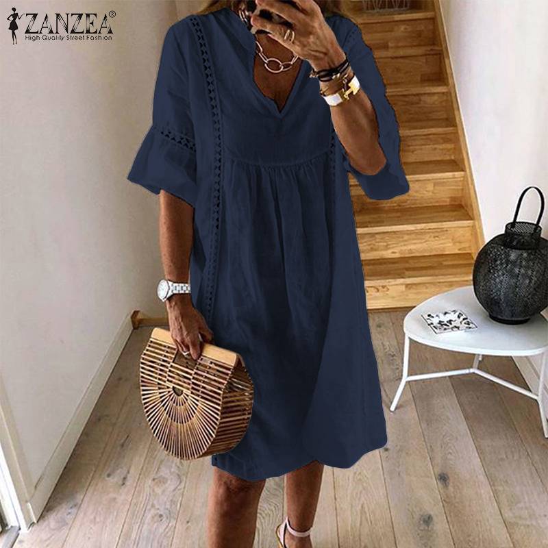 Lace Dress Women Sundress Fashion Flare Sleeve Short Vestido Bohemian