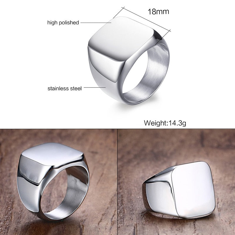 Retro Initials Signet Ring for Men 18mm Bulky Heavy Stamp Male Band Stainless Steel Letters Custom