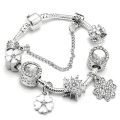 Vintage Silver Color Charms Bracelets Beads Brand