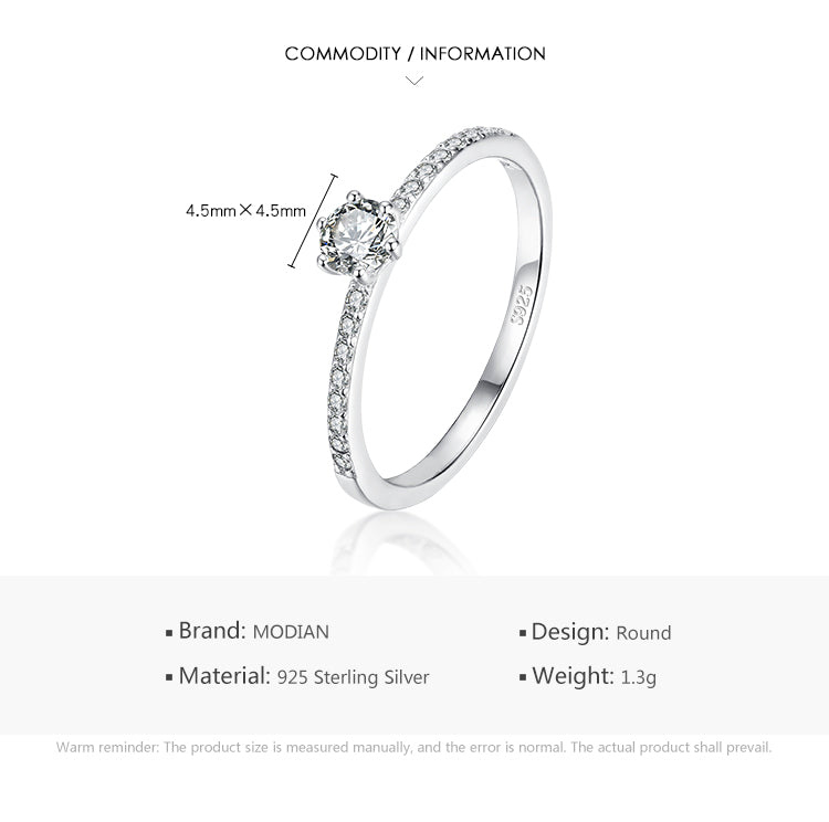 Silver Simple Round Clear CZ Finger Rings Statement Fine Jewelry