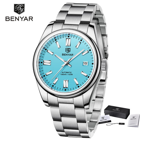 Men Mechanical Wristwatches 10Bar Waterproof Automatic Watch Stainless Steel