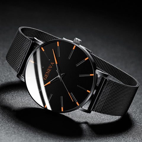 Minimalist Ultra Thin Watches Mens Fashion Stainless Steel Mesh Belt