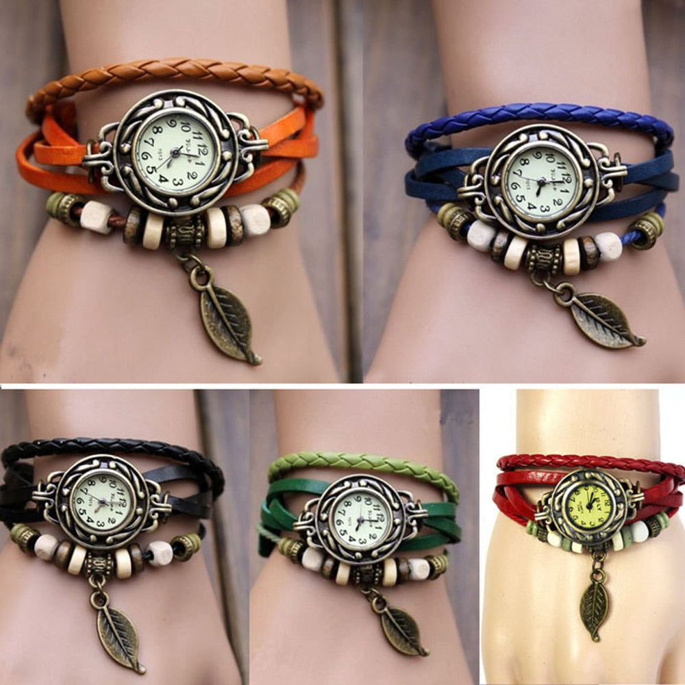 Multicolor High Quality Women Genuine Leather Vintage Quartz Dress Watch