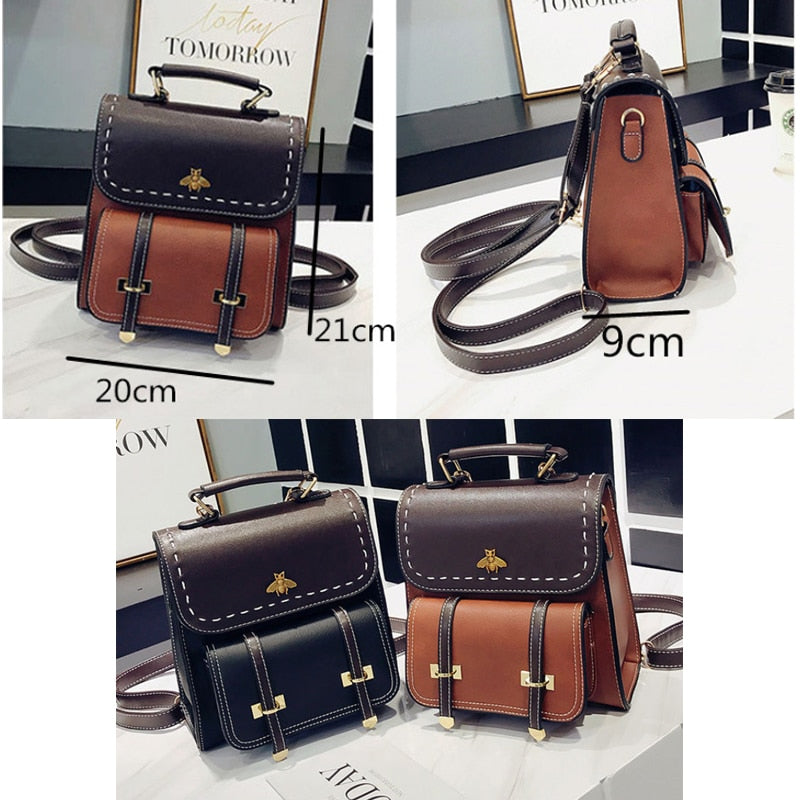 Women Backpack Vintage Leather Preppy Female