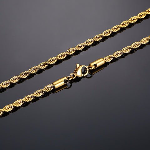 Men Ropes Long Necklace Stainless Steel Minimalist Twist Rope Chain Necklace