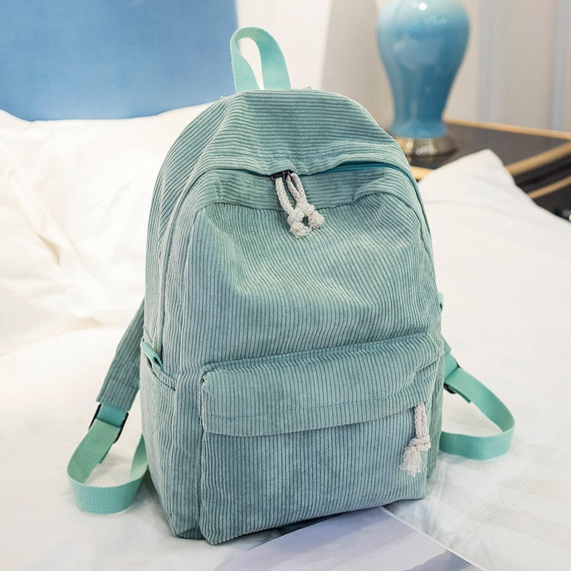 College Style Soft Fabric Backpack School Bag Female Corduroy Design