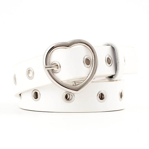 Double Ring Women Belt Fashion Waist Belt PU Leather Metal Buckle Heart Pin Belts