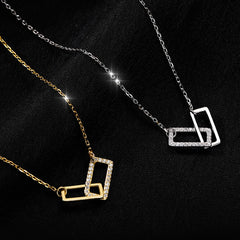 Geometric Shiny Rectangle Pendant Set with Cubic Zirconia Necklace