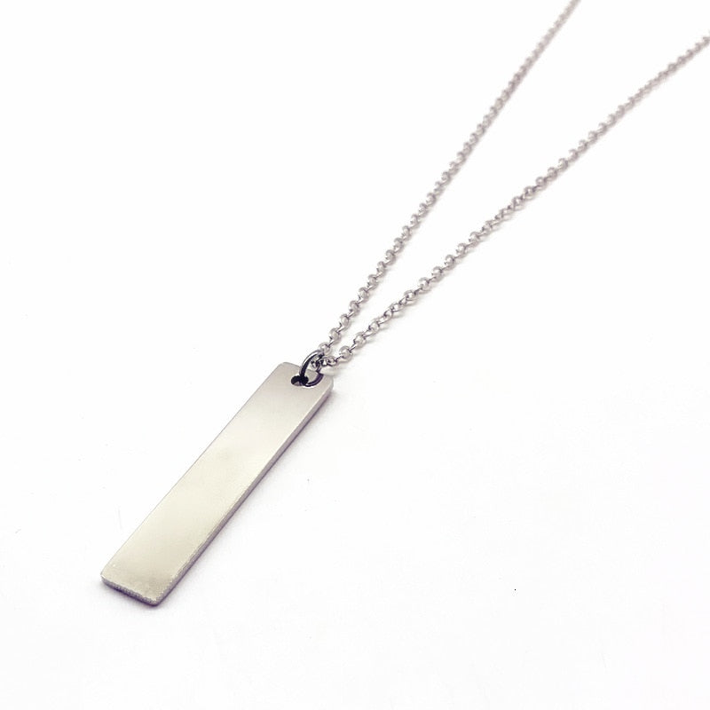 Rectangle Pendant Necklace Men Trendy Simple Stainless Steel