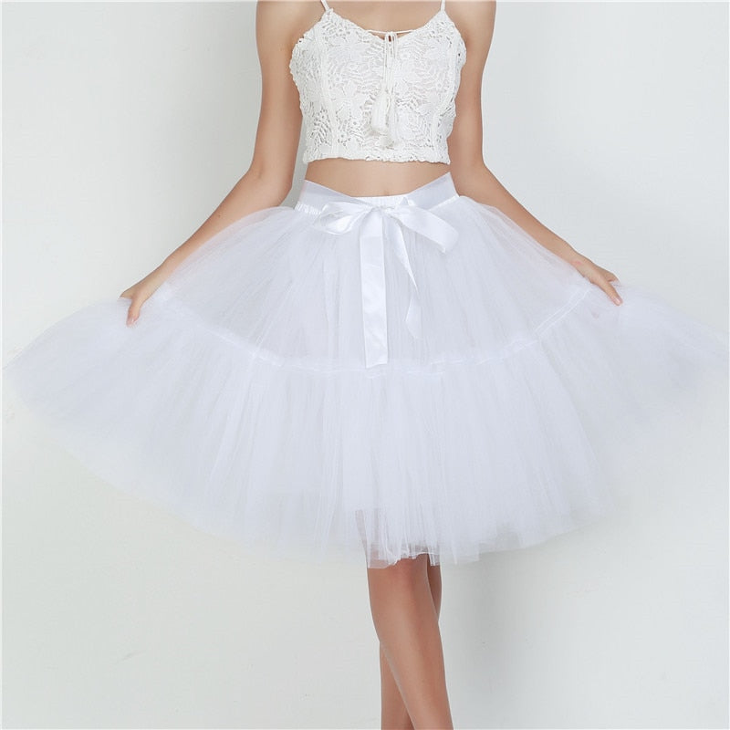 5 Layers 60cm Tutu Tulle Skirt Vintage Midi Pleated Skirts