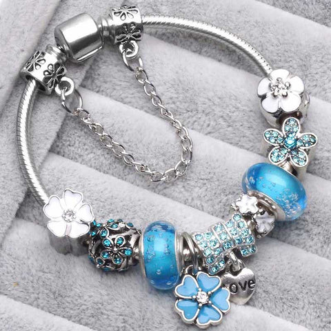 Vintage Silver Color Charms Bracelets Beads Brand