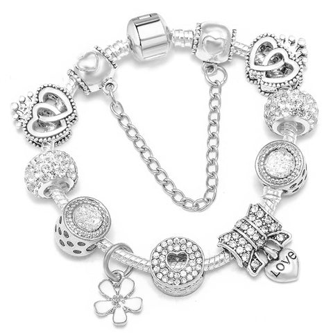 Vintage Silver Color Charms Bracelets Beads Brand