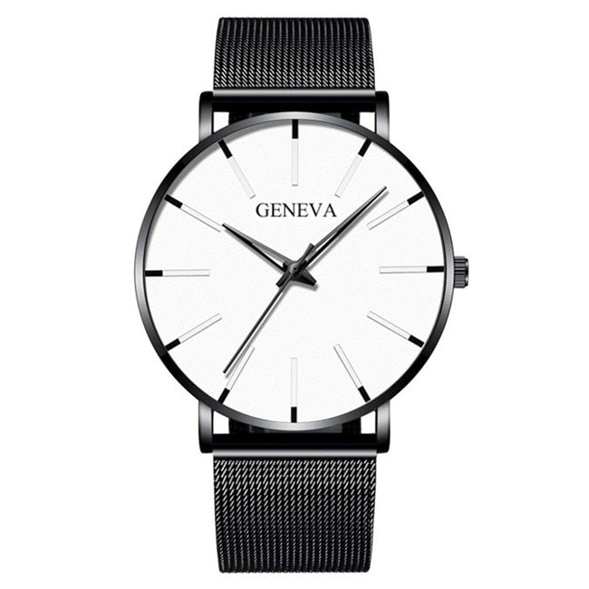 Minimalist Ultra Thin Watches Mens Fashion Stainless Steel Mesh Belt