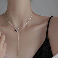 Silver Necklace Shiny Delicate Round Rectangle Necklace