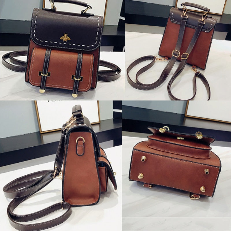 Women Backpack Vintage Leather Preppy Female