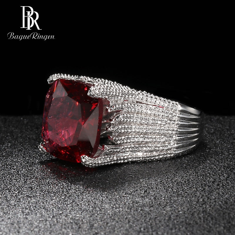 Ruby Ring for Women Geometry Classic Silver Jewelry Large Gemstones