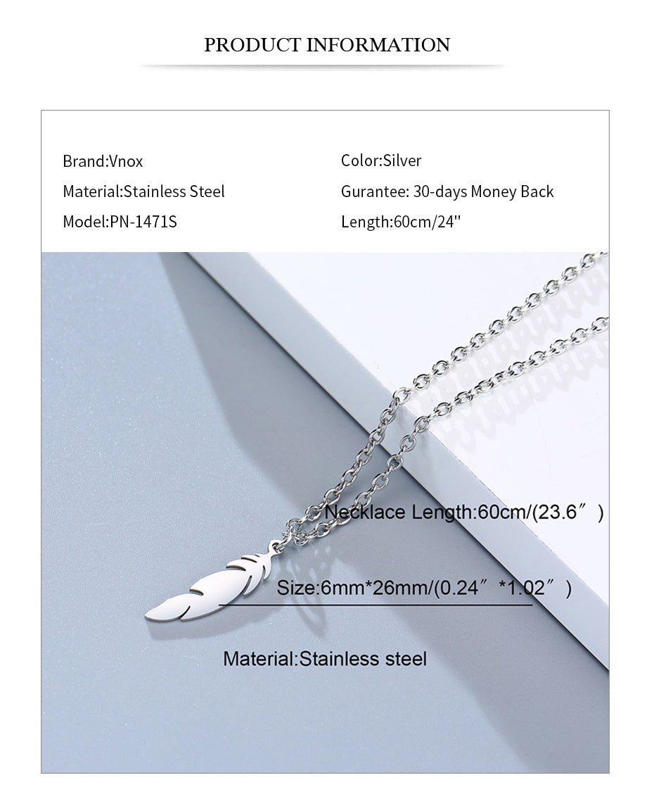 Simple Casual Necklaces Stainless Steel Feather Geometric Bar