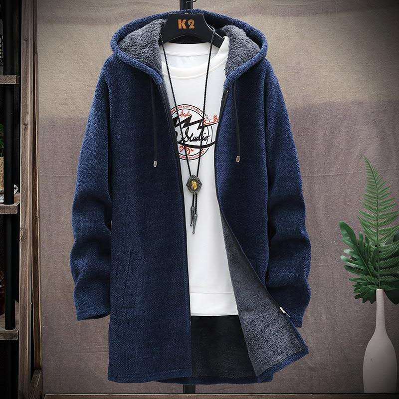 Long Cardigan Sweater Men Fleece Winter Jacket Men Slim Sweaters Hooded