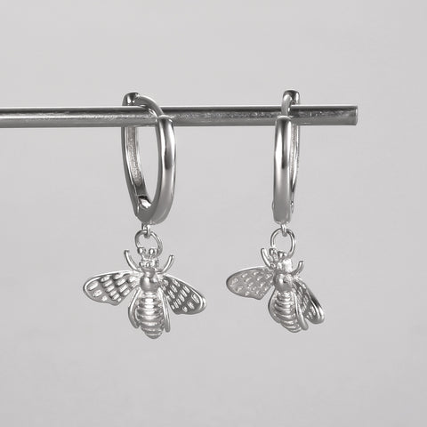 Silver Trendy Bee Punk Huggies Hoop Earrings