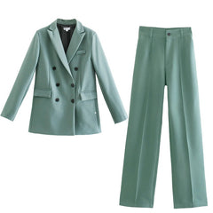 Women Jacket Double Breasted Notched Blazer Office Suit Pantsuit
