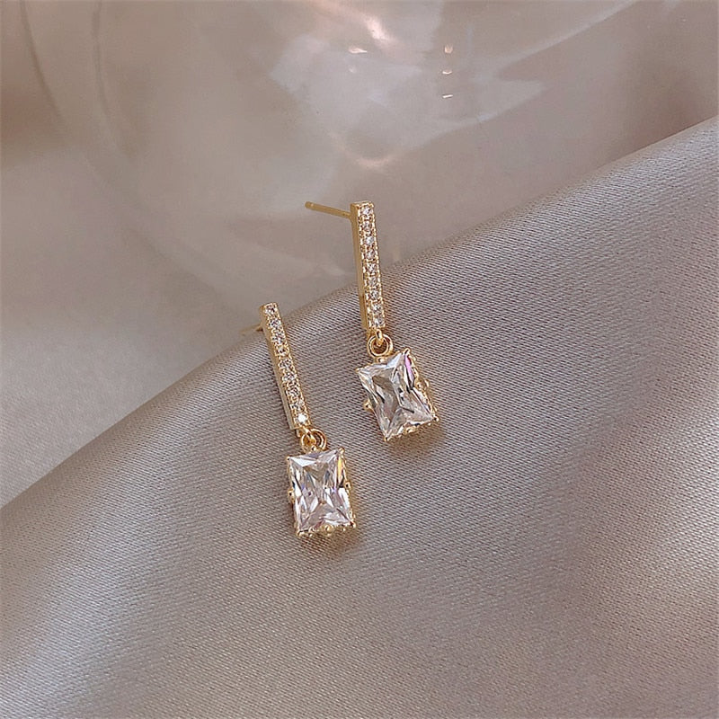 Flower Crystal Temperament Geometric Shiny Zircon Earrings Statement Earrings