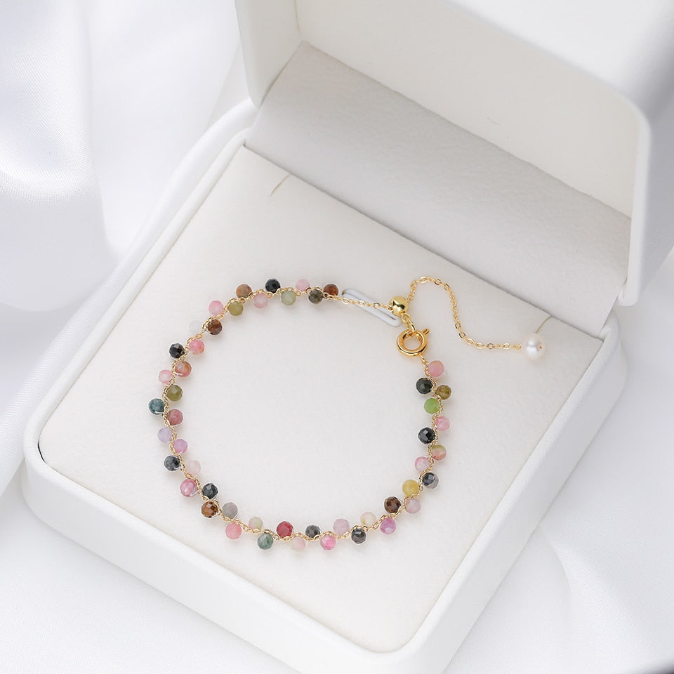 3MM Natural Stone Tourmaline Bracelet on Hand for Women Jewelry