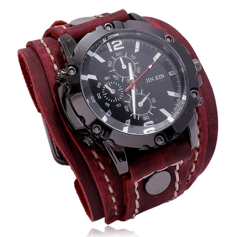 Punk Vintage Black Brown Belt Strap Men Genuine Leather Pointer Watch Bracelet