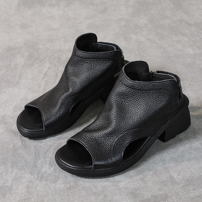 Thick Heel Gladiator Sandals Shoes Retro Handmade