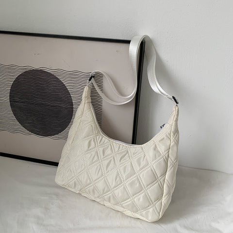 Lattice Pattern Shoulder Bag Space Cotton Handbag Women Large Capacity Tote