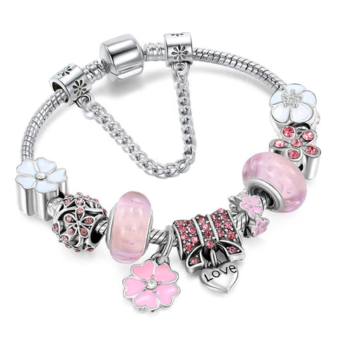 Vintage Silver Color Charms Bracelets Beads Brand