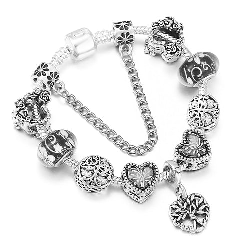 Vintage Silver Color Charms Bracelets Beads Brand