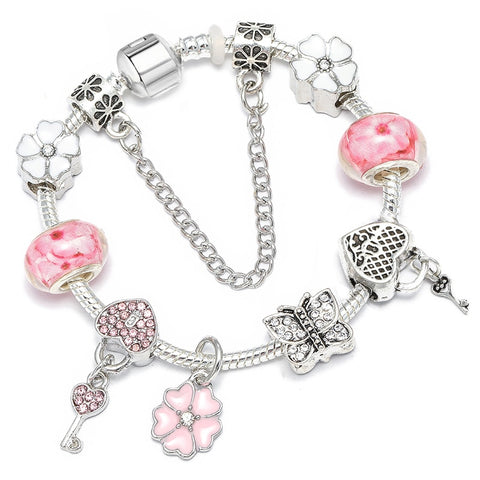 Vintage Silver Color Charms Bracelets Beads Brand
