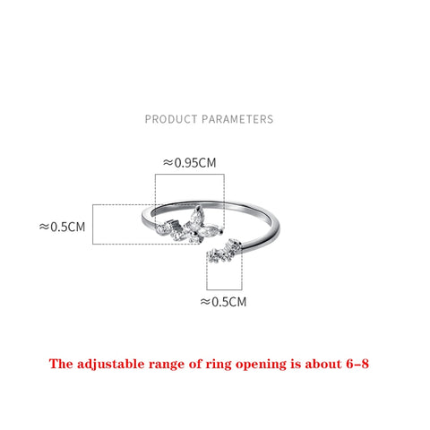 Crystal Zircon Branch Bud Sweet Chic Leaf Opening Ring