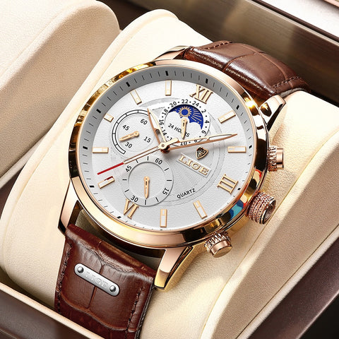 Men Watches Fashion Leather Waterproof Luminous Quartz Wristwatch