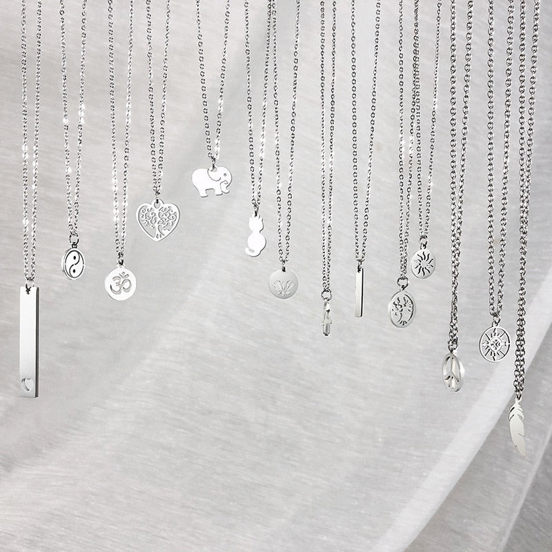 Simple Casual Necklaces Stainless Steel Feather Geometric Bar