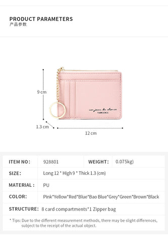 Women Wallets Zipper PU Leather Coin Purse Mini Key Chain Small Wallet