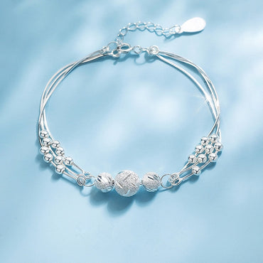 Silver Color Round Bead Charm Bracelet Bangle