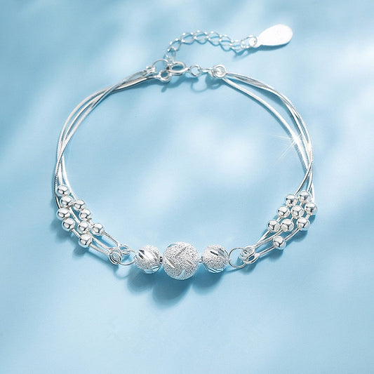 Silver Color Round Bead Charm Bracelet Bangle