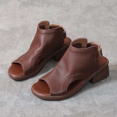 Thick Heel Gladiator Sandals Shoes Retro Handmade
