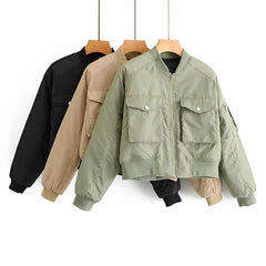 Fashion Padded Bomber Jacket Streetwear Long Sleeve Zipper Warm Coat