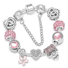 Vintage Silver Color Charms Bracelets Beads Brand