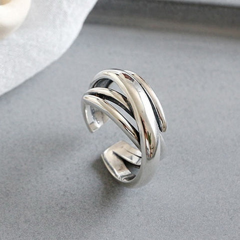 Silver Color Vintage Layered Women Open Rings Adjustable