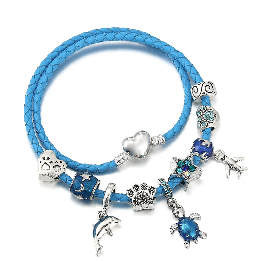 Ocean Collection Blue Turtle Seahorse Narwhal Beaded Dolphin Charm Bracelets