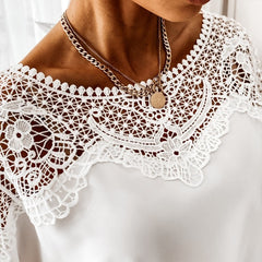Crochet Embroidery Lace Blouses White Shirts Vintage Elegant Ladies Tops