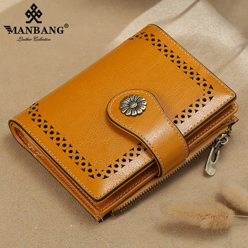 Small Women Wallet Genuine Leather Bifold Purse with ID