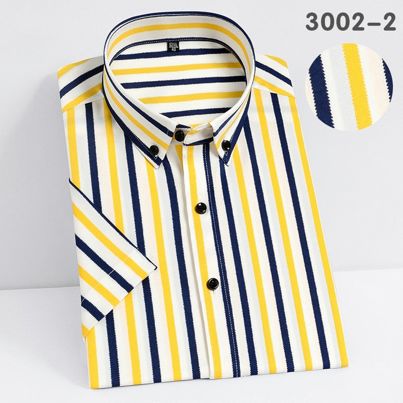 Short Sleeve Strech Striped Shirts Men Soft Regular Fit no Front Pocket